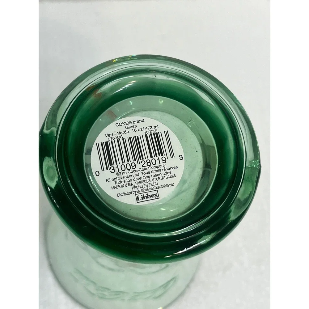 Coca-Cola Libbey Georgia Green Glass 16oz Embossed Script Logo Tumbler‎ USA Made